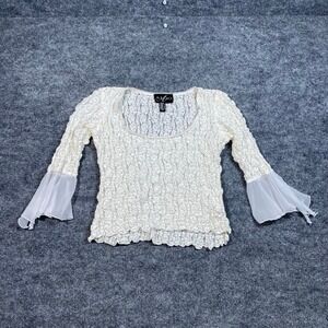 Algo Vintage White Lace Popcorn Top Bell Sleeve Chiffon Cuffs Size 14 Canada